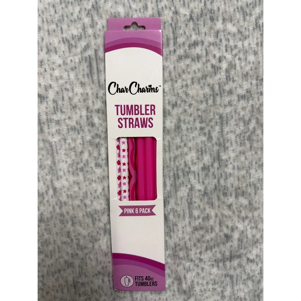 CharCharms Pink 6 Pack Reusable‎ Tumbler Straws for 40oz Cups Pink Pack BPA Free